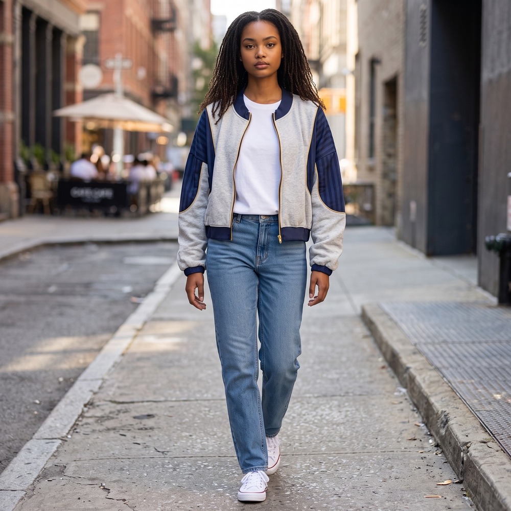 Urban Outfitters Womens Cropped Bomber Colorblock Jacket M Gray Navy Gold Y2K